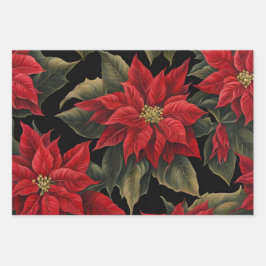 Red Poinsettias Black Christmas Blume Geschenkpapier Set