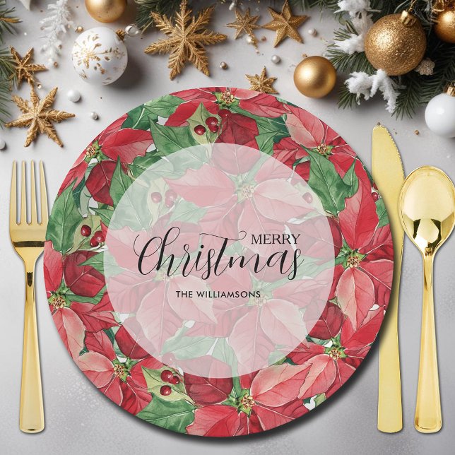 Red Poinsettias Christmas Pappteller (Red Poinsettias Christmas Paper Plates)