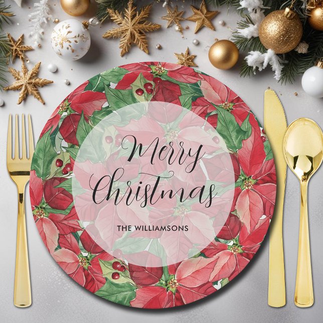 Red Poinsettias Christmas Pappteller (Red Poinsettias Christmas Paper Plates)