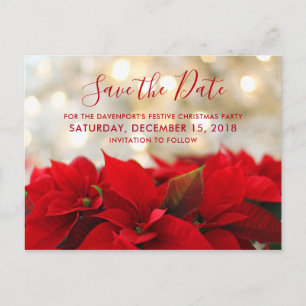 Red Poinsettias Christmas Save the Date Postkarte