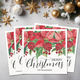 Red Poinsettias Christmas Serviette