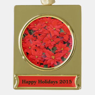 Red Poinsettias I Christmas Holiday Floral Foto Banner-Ornament Gold