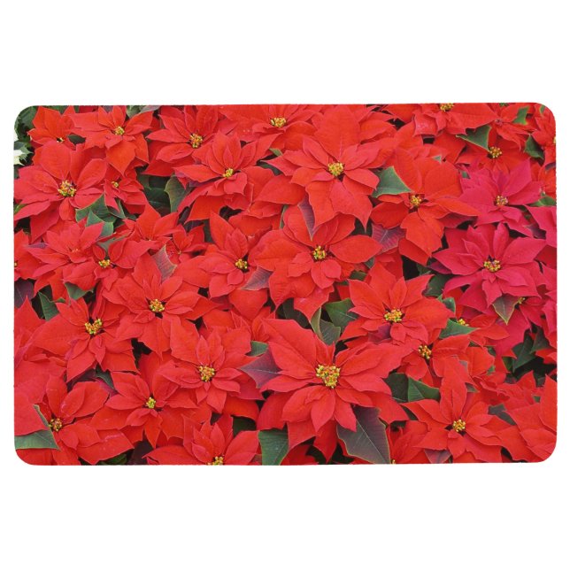 Red Poinsettias I Christmas Holiday Floral Foto Bodenmatte (Vorderseite)