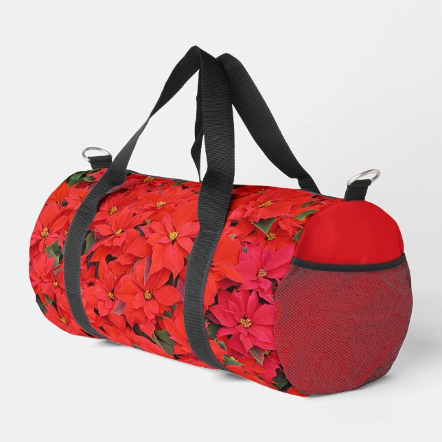 Red Poinsettias I Christmas Holiday Floral Foto Duffle Bag (Rechte Ecke)