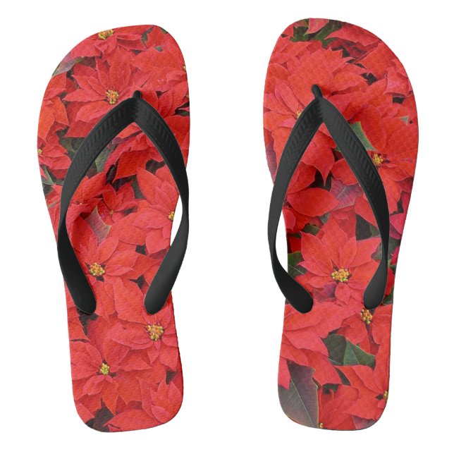 Red Poinsettias I Christmas Holiday Floral Foto Flip Flops (Fußbett)