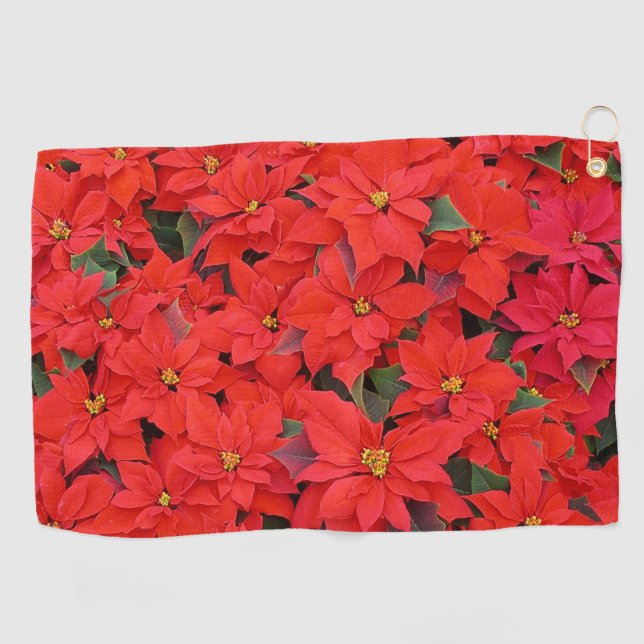 Red Poinsettias I Christmas Holiday Floral Foto Golfhandtuch (Horizontal)