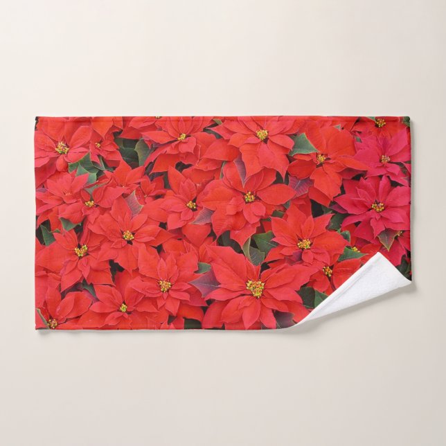 Red Poinsettias I Christmas Holiday Floral Foto Handtuch (Handtuch)