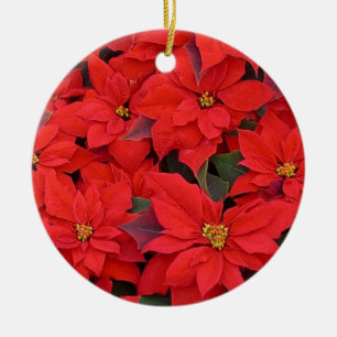 Red Poinsettias I Christmas Holiday Floral Foto Keramikornament