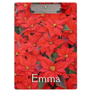 Red Poinsettias I Christmas Holiday Floral Foto Klemmbrett