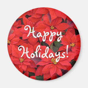 Red Poinsettias I Christmas Holiday Floral Foto Magnet