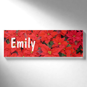 Red Poinsettias I Christmas Holiday Floral Foto Namenschild
