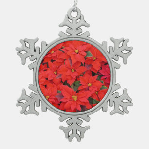 Red Poinsettias I Christmas Holiday Floral Foto Schneeflocken Zinn-Ornament