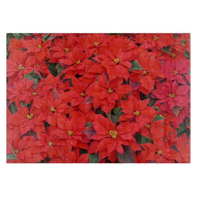 Red Poinsettias I Christmas Holiday Floral Foto Schneidebrett (Vorderseite)