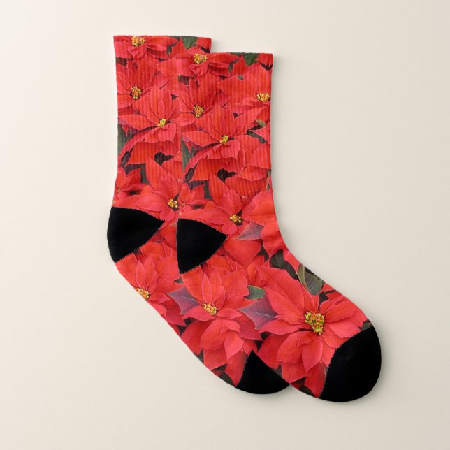Red Poinsettias I Christmas Holiday Floral Foto Socken (Paar)