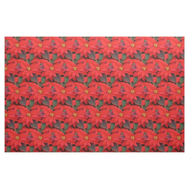 Red Poinsettias I Christmas Holiday Floral Foto Stoff (Fat Quarter (45,7 x 55,9 cm))