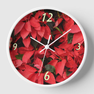 Red Poinsettias II Weihnachtsfeiertage Wanduhr