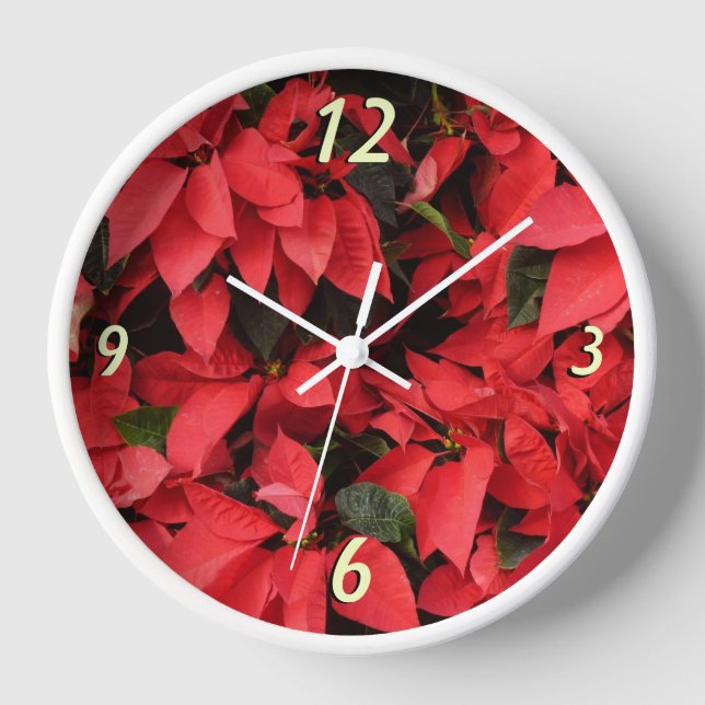 Red Poinsettias II Weihnachtsfeiertage Wanduhr (Vorderseite)