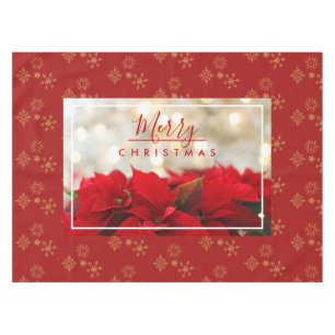Red Poinsettias mit Golden Bokeh Frohe Weihnachten Tischdecke
