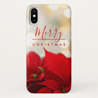 Red Poinsettias mit Golden Bokeh Weihnachten