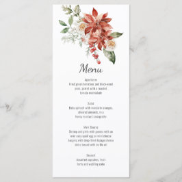 Red Poinsettias Pine und Evergreen Wedding Menu Menükarte