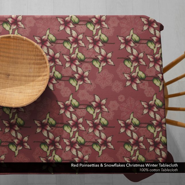Red Poinsettias & Snowflakes Weihnachten Winter Tischdecke (Red Poinsettias & Snowflakes Christmas Tablecloth. Use this Lovely  Tablecloth All Winter Season.)