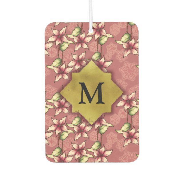 Red Poinsettias & Snowflakes Weihnachtsmonogramm Autolufterfrischer (Vorderseite)