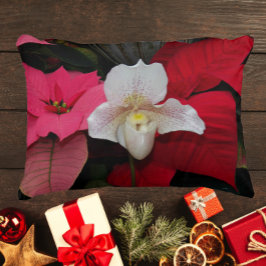 Red Poinsettias und Lady Slipper Orchid Holiday Dekokissen