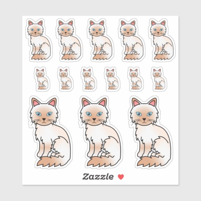 Red Point Birman / Ragdoll Niedlicher Cartoon Katz Aufkleber (Blatt)