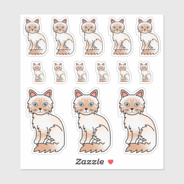 Red Point Tabby Birman / Ragdoll Cartoon Cats Aufkleber (Blatt)