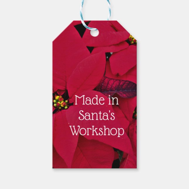RED POINTSETTIA GIFT TAG GESCHENKANHÄNGER (Vorderseite)