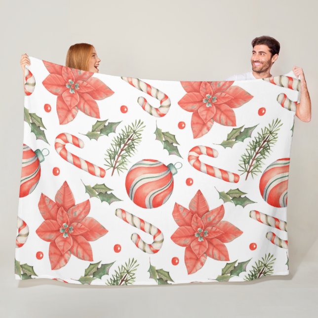 RED POINTSETTIAS CANDY CANDY CANES AND ORNAMENTS FLEECEDECKE (Beispiel)