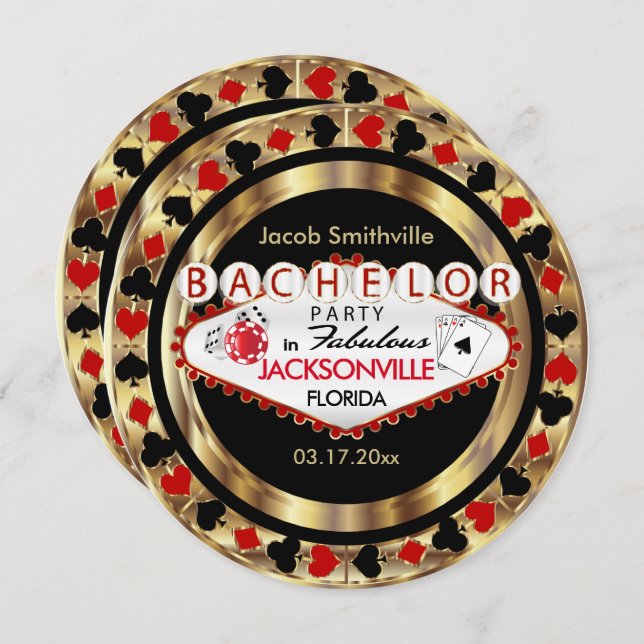 Red Poker Chip Bachelor Party - DIY City & Staat Einladung (Vorne/Hinten)