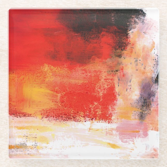 Red Polar - Abstrakte Kunstmalerei Glasuntersetzer (Vorderseite)