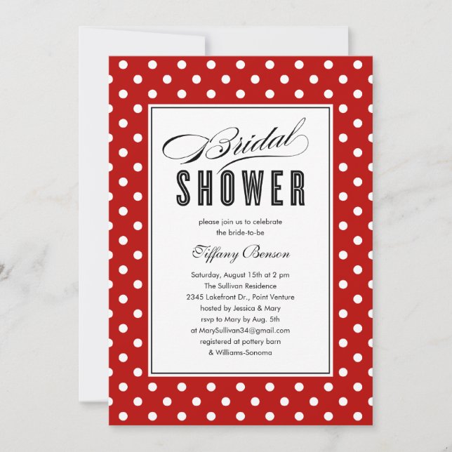 Red Polka Dot Bridal Dusche Einladungen (Vorderseite)