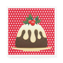 Red Polka Dot, Christmas Pudding Napkins