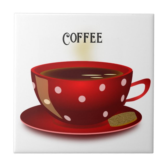 Red Polka Dot Coffee Cup Fliese (Vorderseite)