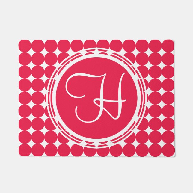 Red Polka Dot Monogram Fußmatte (Vorderseite)