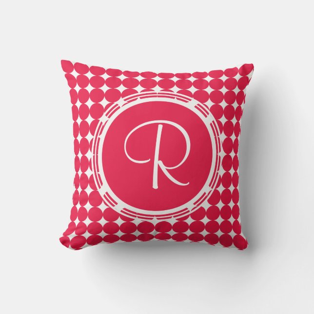 Red Polka Dot Monogram Kissen (Vorderseite)