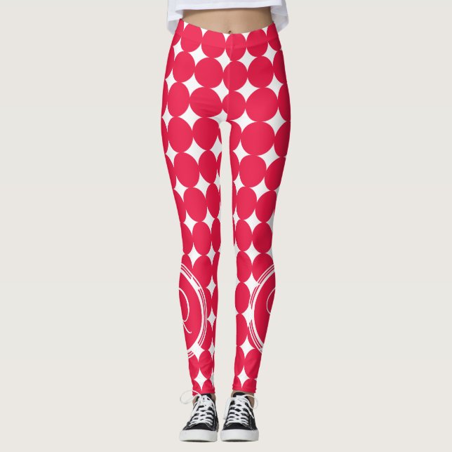 Red Polka Dot Monogram Leggings (Vorderseite)