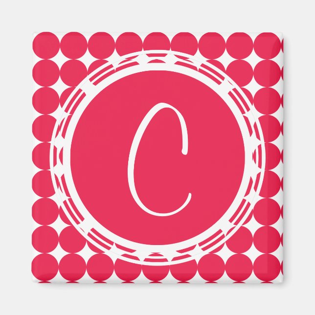 Red Polka Dot Monogram Magnet (Vorne)