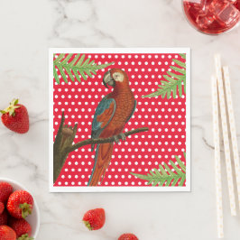 Red Polka Dot, Papagei und Fern Paper Napkins Serviette