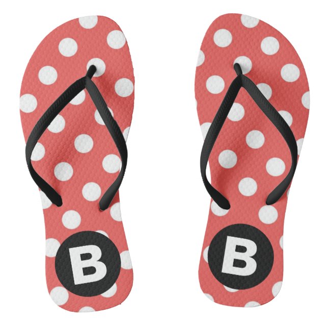 Red Polka Dot Pattern Black Monogram Flip Flops (Fußbett)