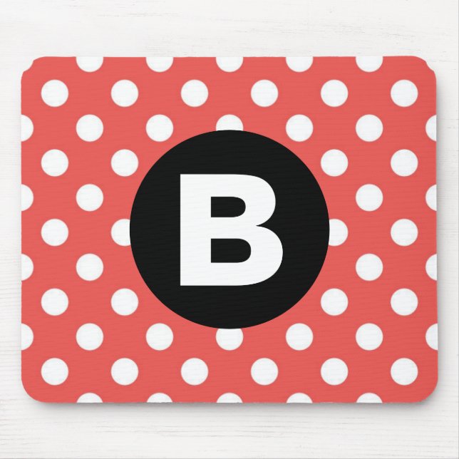 Red Polka Dot Pattern Black Monogram Mousepad (Vorne)