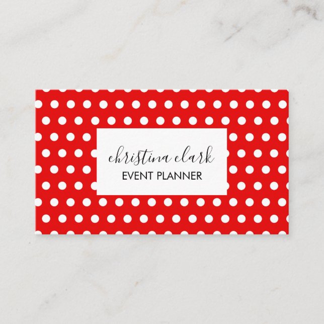 Red Polka Dot Pattern Fun Custom Personalisiert Visitenkarte (Vorderseite)