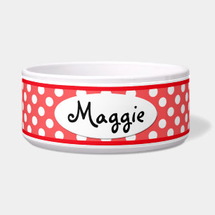 Red Polka Dot Personalisierte Keramik Dog Bowl Napf