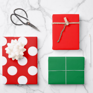 Red Polka Dot Solid Green Holiday Geschenkpapier Set