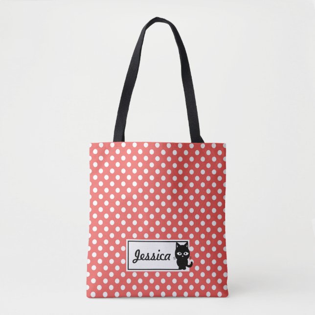 Red Polka Dot und Black Cat Personalisiert (Vorderseite)