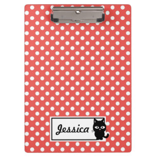 Red Polka Dot und Black Cat Personalisiert Klemmbrett