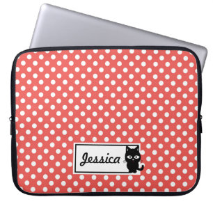 Red Polka Dot und Black Cat Personalisiert Laptopschutzhülle
