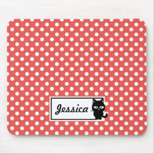 Red Polka Dot und Black Cat Personalisiert Mousepad